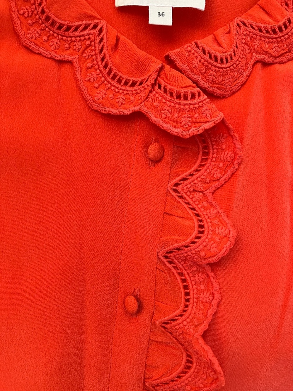 Sezane Chloe Silk Blouse Red US Size 4 Small or France Size 36 - Picture 4 of 7